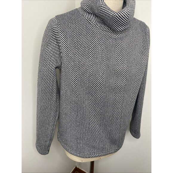 J Crew Black White Harringbone Shirt Sweatshirt Sz L Fleece lined Top Cowl Neck - Picture 4 of 7